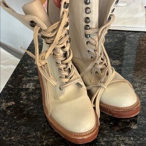 Free People Cream Lace-Up Combat Boots